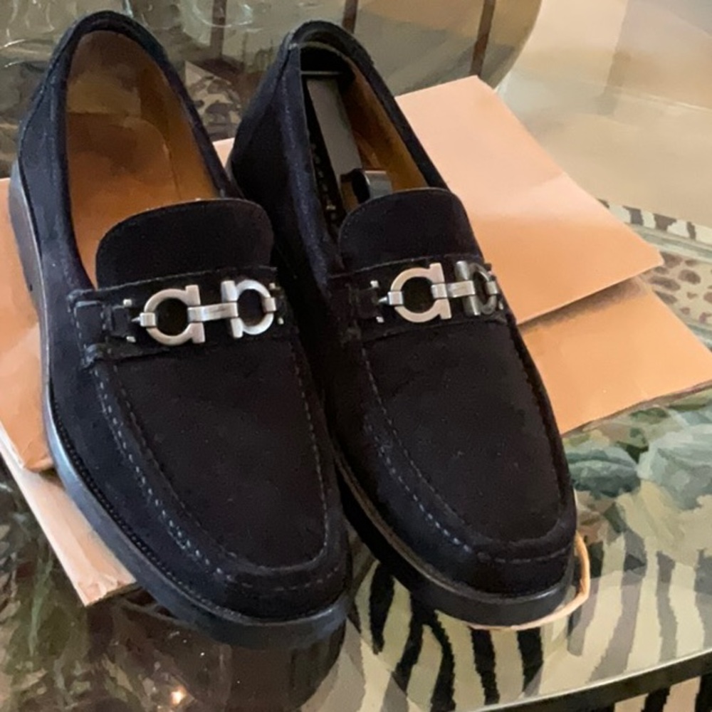 Salvatore Ferragamo Men's Black Suede Loafers